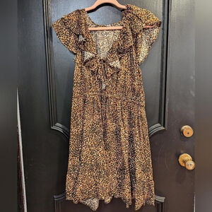 Old Navy Waist Defined Sleeveless Mini Dress‎ Women's Lg Ruffle Leopard Print